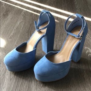 Blue Faux Suede Platform Heel